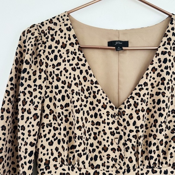 J.Crew Womens 0 Leopard Brown Button Front Midi Dress Long Sleeve - Picture 6 of 10